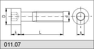 schemat śruby z wgłębieniem imbusowym z gwintem na części